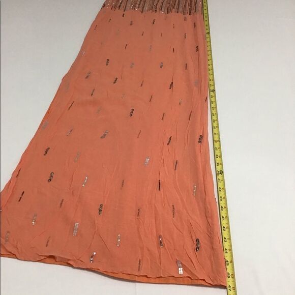 Nordstrom MLV Orange Sequin Metallic Shimmer Maxi Dress Spaghetti Strap - Picture 6 of 10